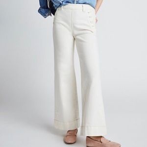 Anthro Pilcro Button Flared Pants Contrast Stitch